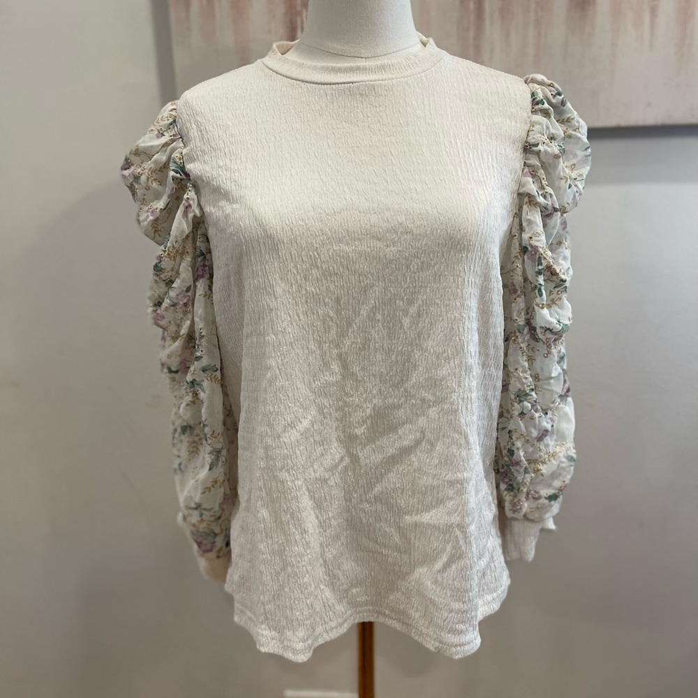 SHEIN 3XL White‎ Ruffled Blouse with Vintage Sleeves